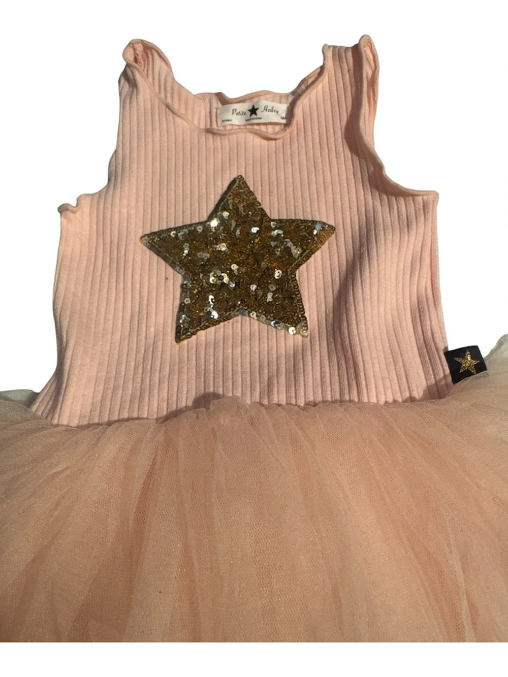 Pink Tulle Star Tutu Bodysuit with Gold Sequin Star